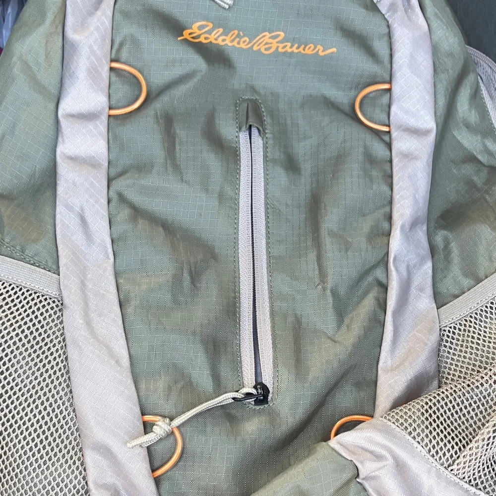 Eddie Bauer Green and Light Gray Daypack with Orange Accents